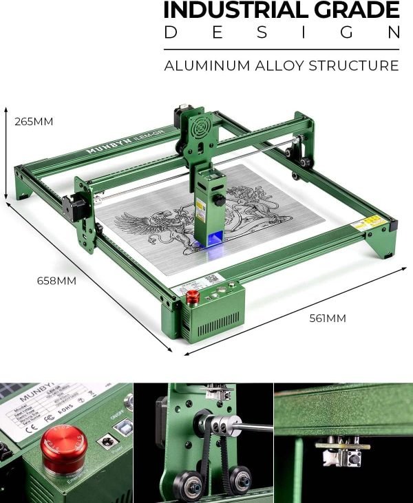 MUNBYN Graveur Laser- Soutenir Gravure Défilement - Puissance de sortie 10 W CNC Machine a Graver Laser, 0.06mm Super Fine Compression Point, 11 000 mm/min, Gravure Laser pour Bois, Métal, etc – Image 5