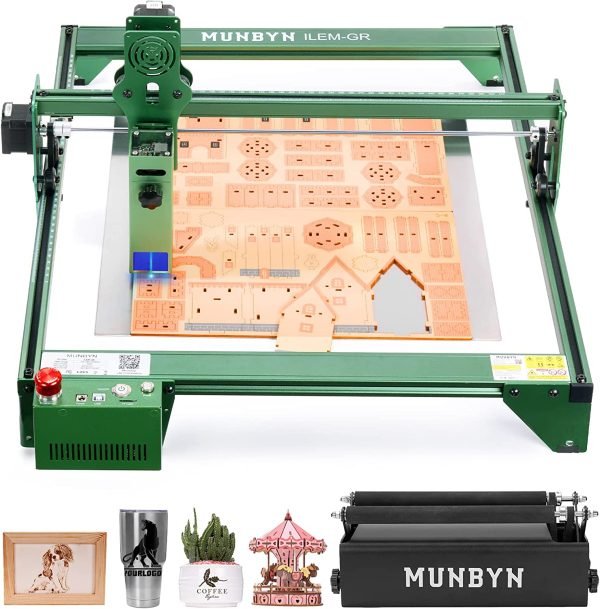 MUNBYN Graveur Laser- Soutenir Gravure Défilement - Puissance de sortie 10 W CNC Machine a Graver Laser, 0.06mm Super Fine Compression Point, 11 000 mm/min, Gravure Laser pour Bois, Métal, etc