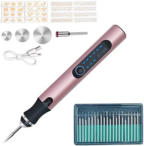 Stylo Graveur Électrique, Multifonction Mini Stylo de Graver avec 20 Bits et 16 Pochoirs, Outils de Gravure USB Rechargeable, Outil Rotatif Bricolage Pour Plastique Bois Bijoux Métal Verre