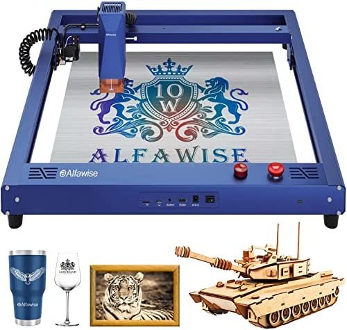 Graveur Laser, Alfawise 60W machine a graver laser CNC Mise au Point Fixe de Compression 0.05mm de zone, 400x400mm Laser Cutter Soutien LightBurn & connexion BT pour Bois， Cuir， Métal，Verre Acrylique