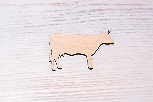 Lot de 10 vaches décoratives en bois contreplaqué non peint découpé au laser (EW0253), 7cm