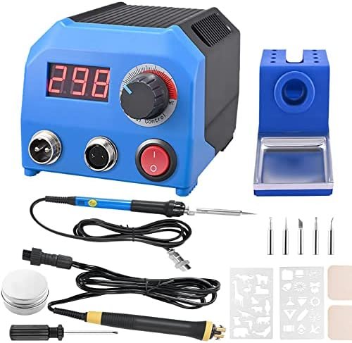 SEAAN Pyrograveur Professionnel, 110W Ensemble de Brûleur en Bois et Station de Vente 2-en-1 avec Contrôle Indépendant avec 23 Pointes Professionnel et 5 Pointes en Laiton, 100-700 ℃ Chauffage interne