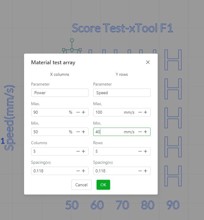 Tableau de test de matériaux xtool f, comment faire