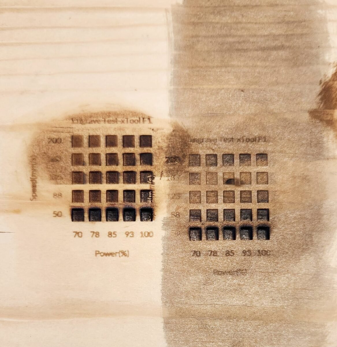 Paramètres du bois du tableau de test Xtool